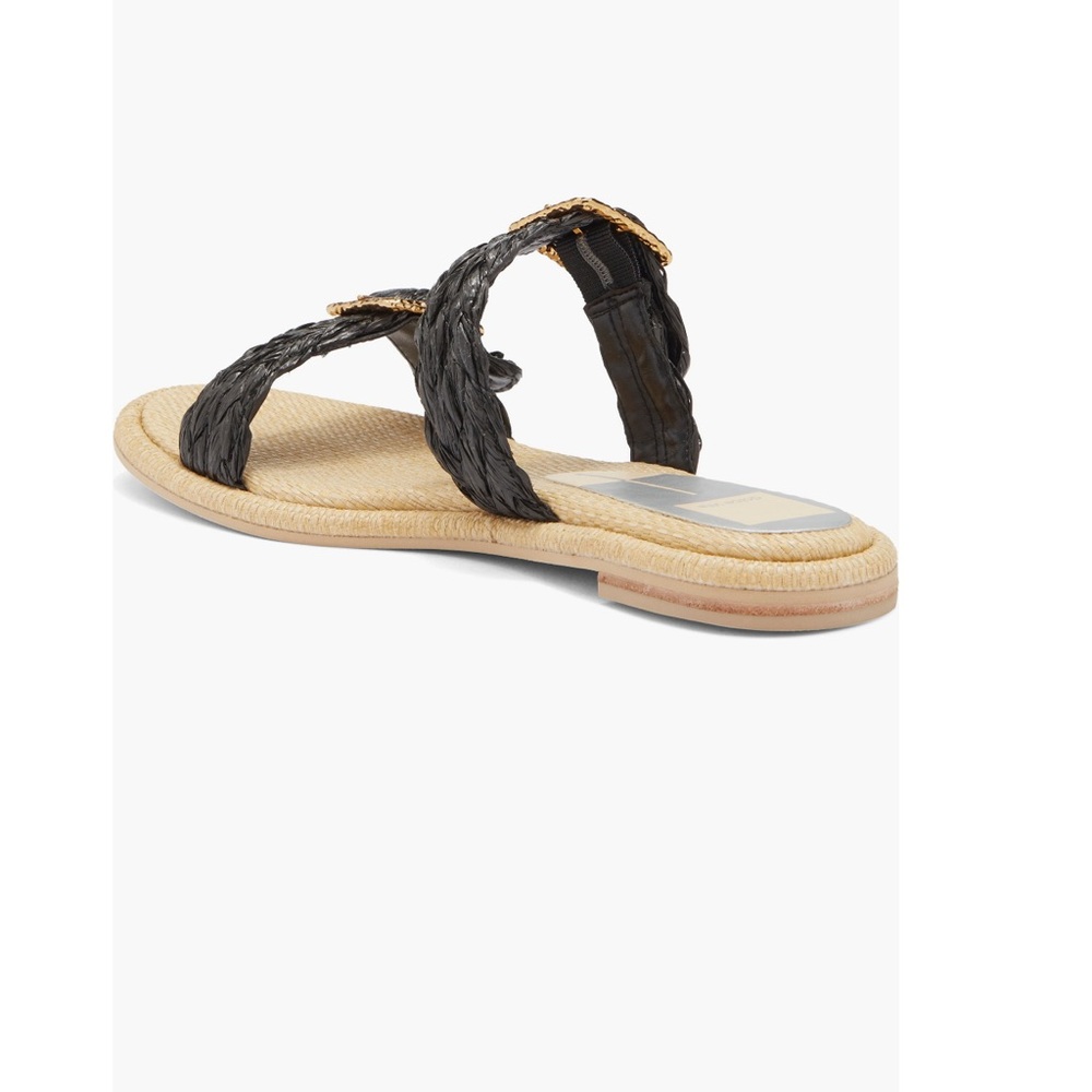 Dolce Vita Alaina slide sandal black gold bamboo buckle raffia size 9 9.5 shoe - Picture 2 of 7